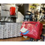 Red flag on Brompton in store - Freitag x Brompton F748 Coltrane Backpack